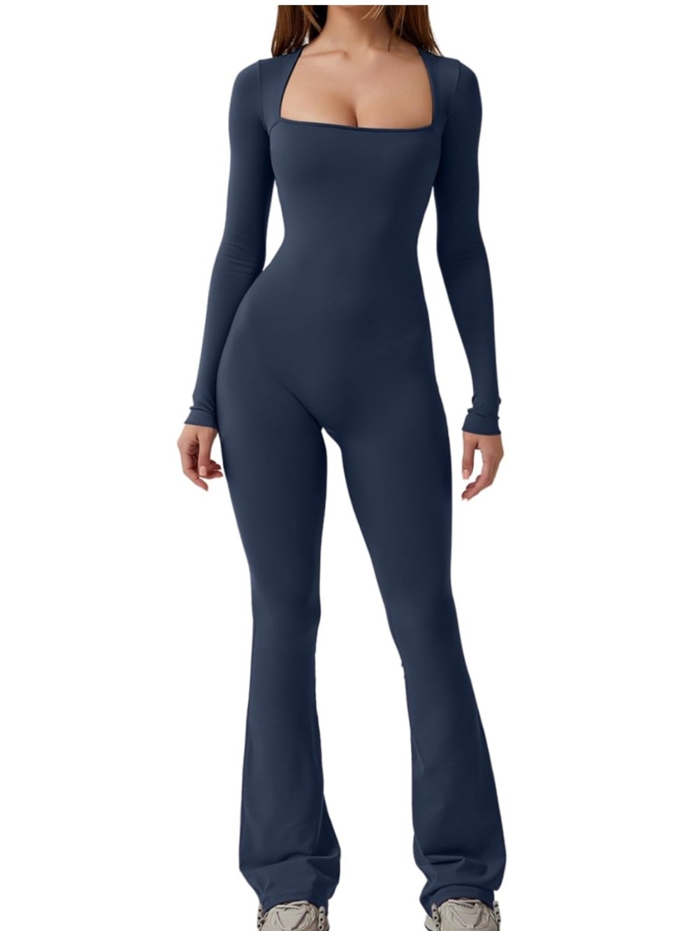 QINSEN Jumpsuits for Women Square Neck Wide Leg Full Length Jumpsuit
